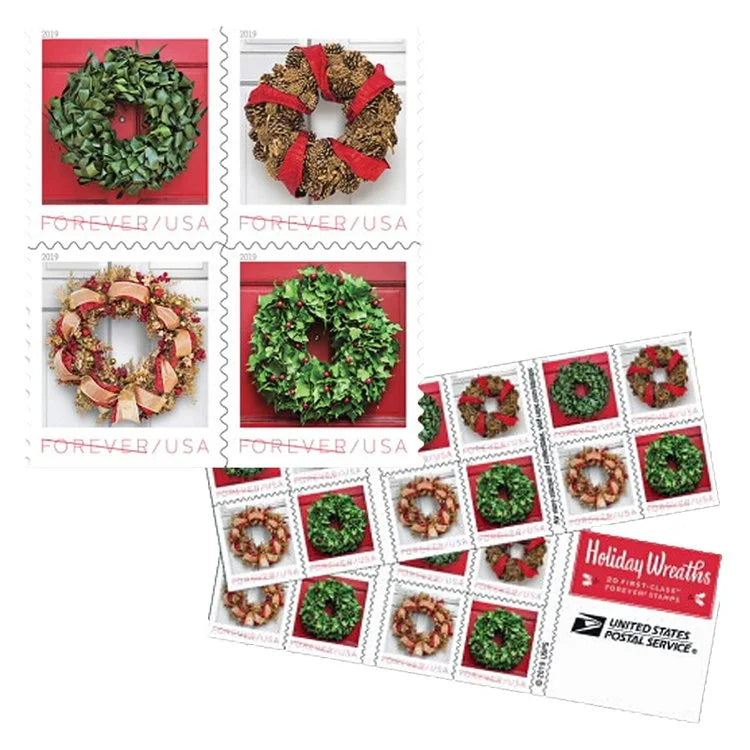 (2019) USPS Christmas Tradition Celebration Holiday Wreaths Forever Stamps